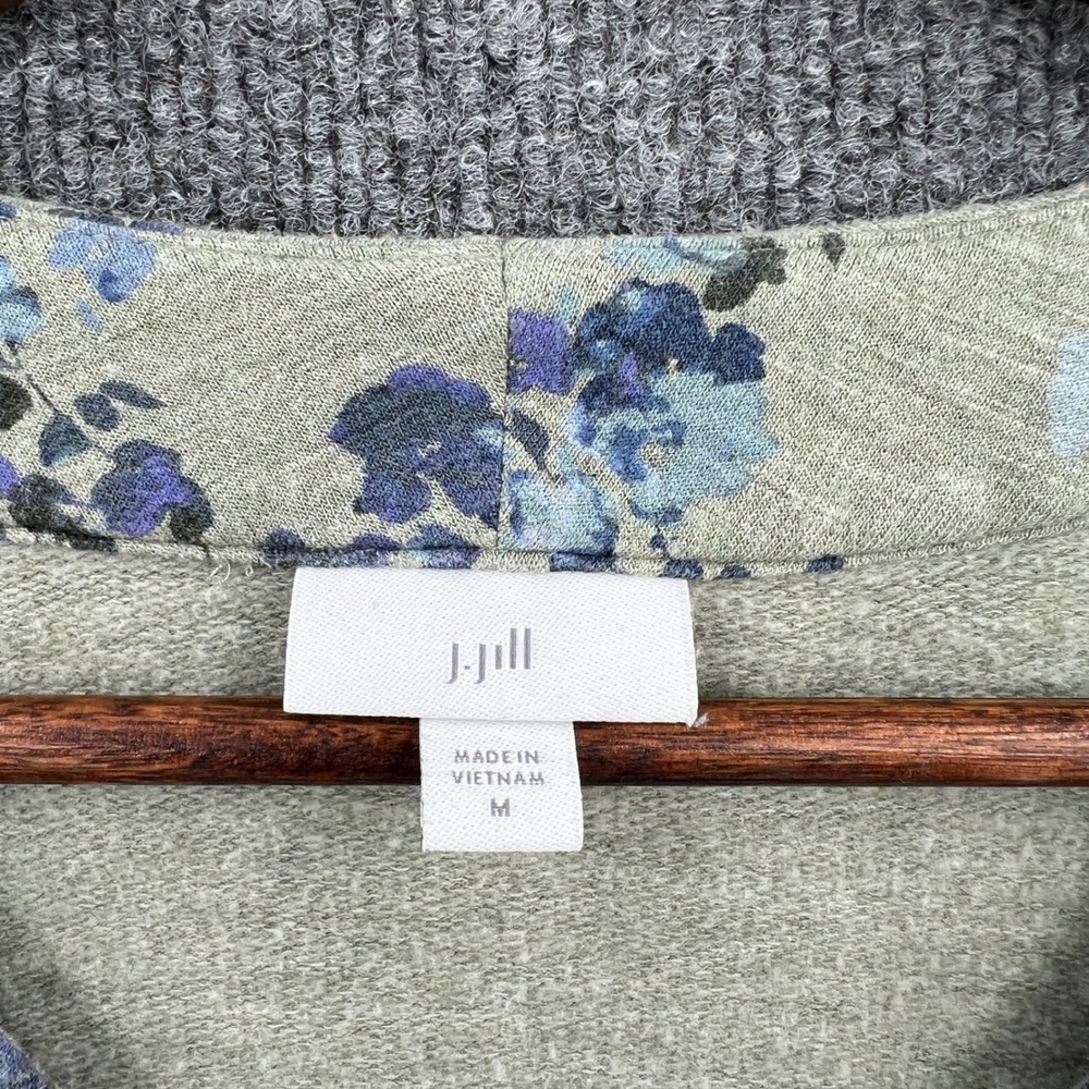 J. Jill Floral Henley Sweatshirt Top Women Medium Green Blue Casual Boho Cottage - Picture 2 of 8
